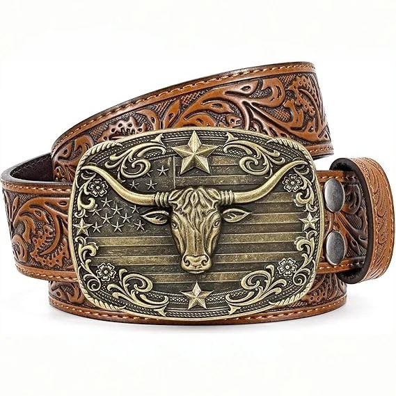 Western Cowboy Belt, Unisex, Versatile For Jeans, Retro Embossed Design, Direct Factory — image 5