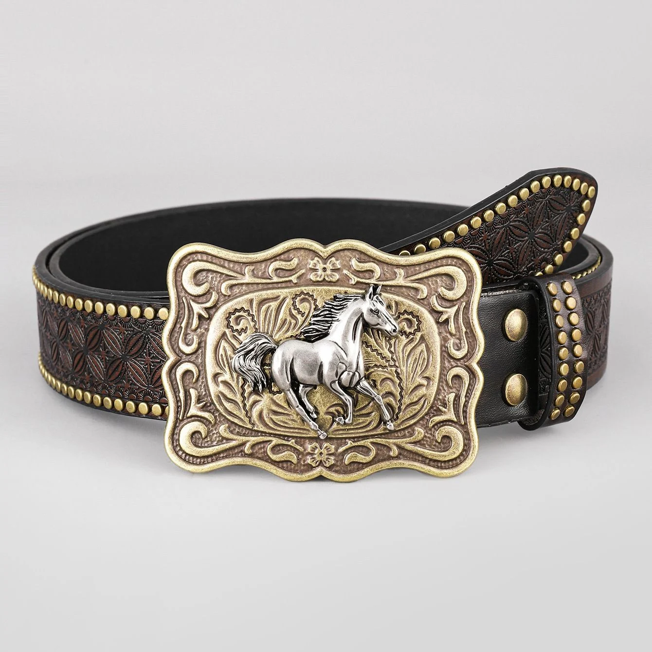Western Cowboy Belt, Youth Punk Embossed Men's Studded Leather In-stock Ethnic Style Belt — image 13