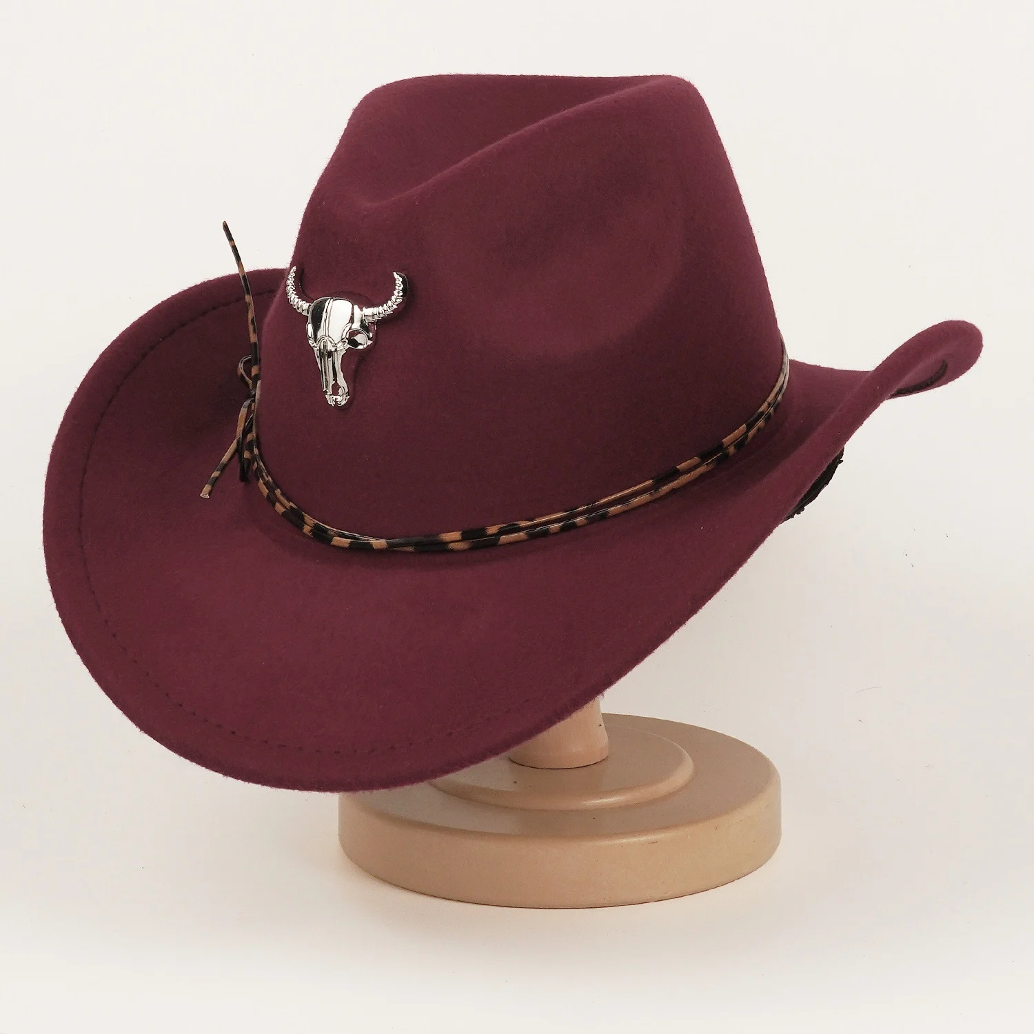 Western Cowboy Hat For Men And Women Metal Bull-head Wool Cavalry Cap Top — image 8