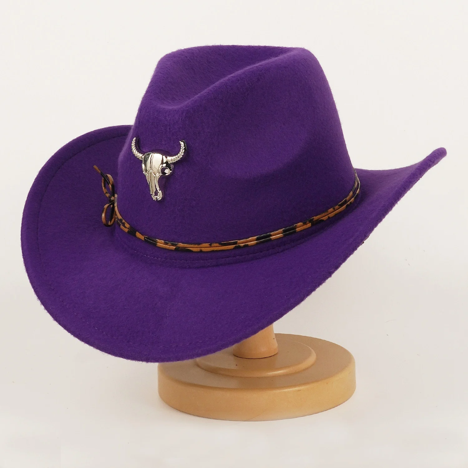 Western Cowboy Hat For Men And Women Metal Bull-head Wool Cavalry Cap Top — variant image