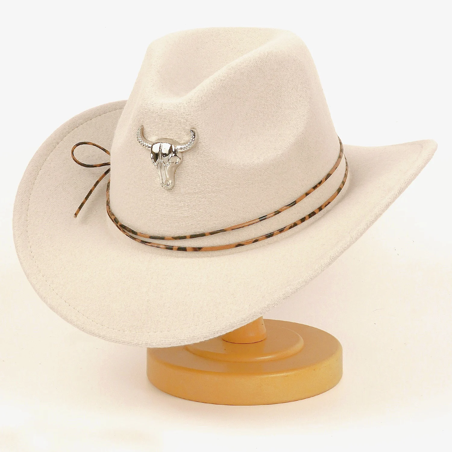 Western Cowboy Hat For Men And Women Metal Bull-head Wool Cavalry Cap Top — variant image