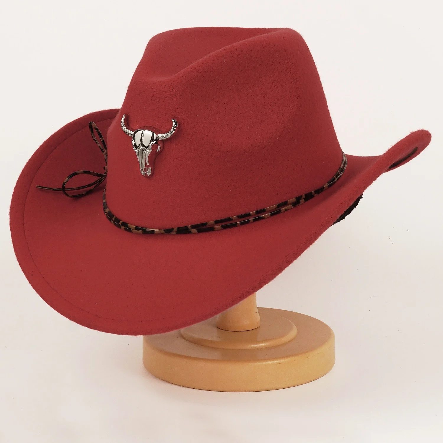 Western Cowboy Hat For Men And Women Metal Bull-head Wool Cavalry Cap Top — image 2