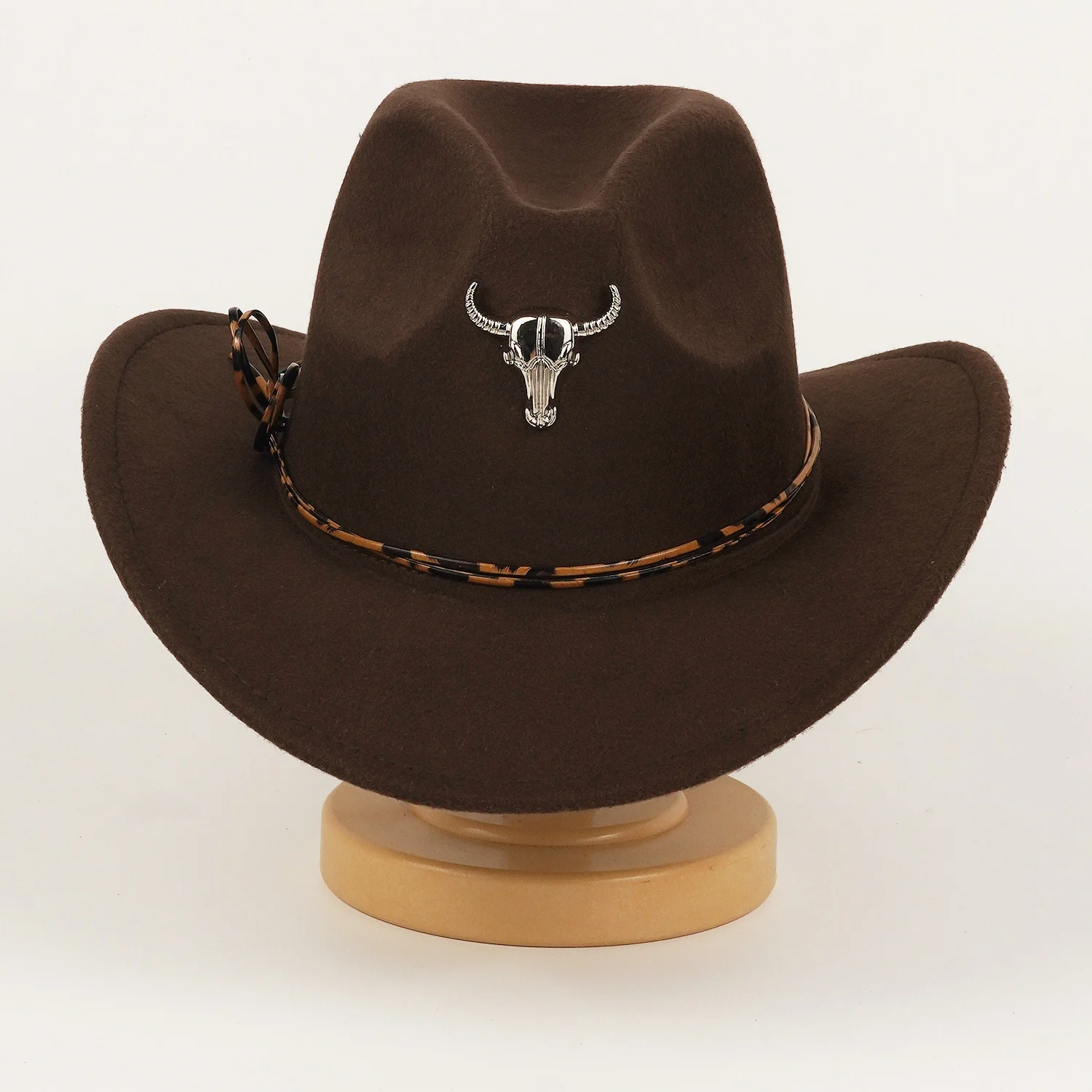 Western Cowboy Hat For Men And Women Metal Bull-head Wool Cavalry Cap Top — image 4