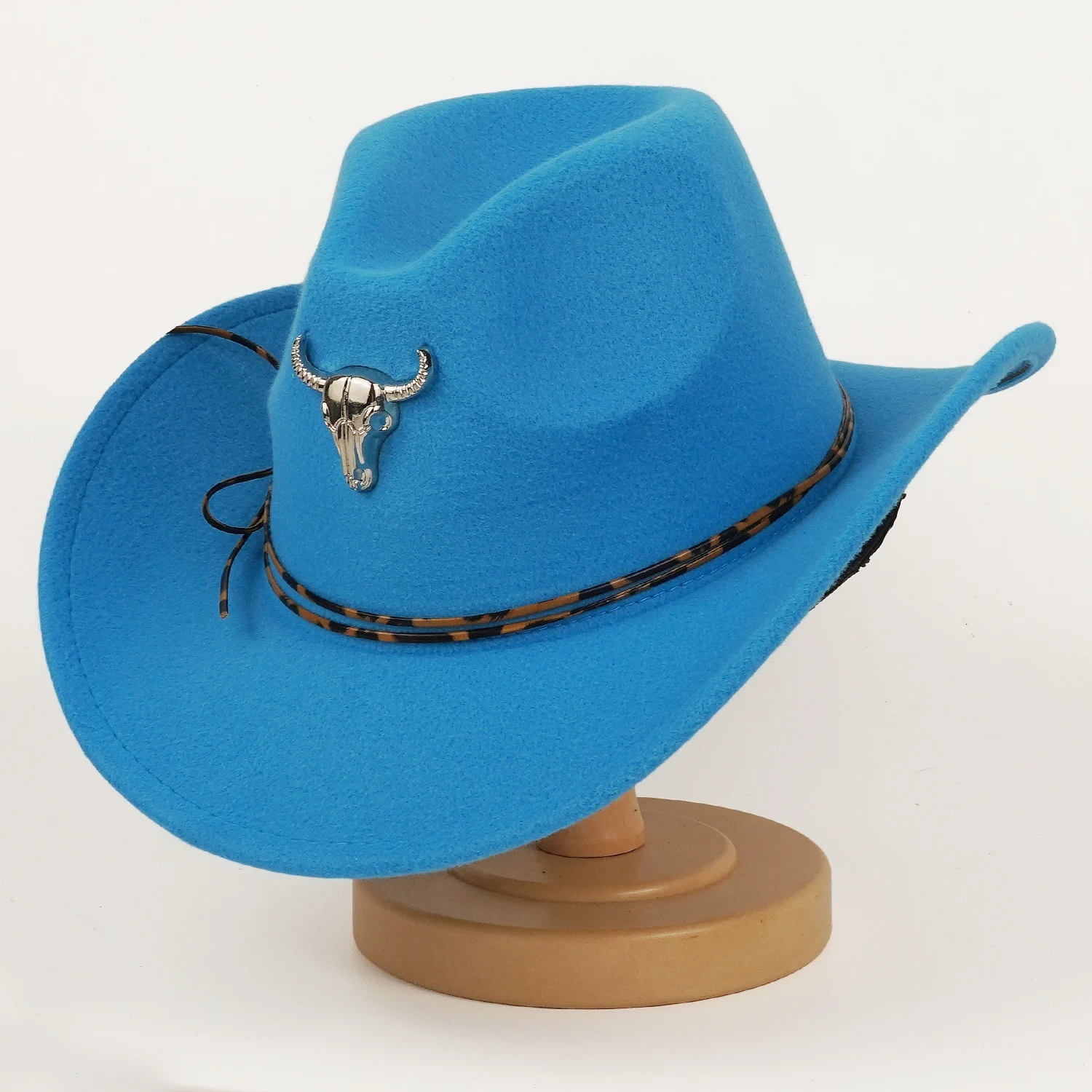 Western Cowboy Hat For Men And Women Metal Bull-head Wool Cavalry Cap Top — variant image