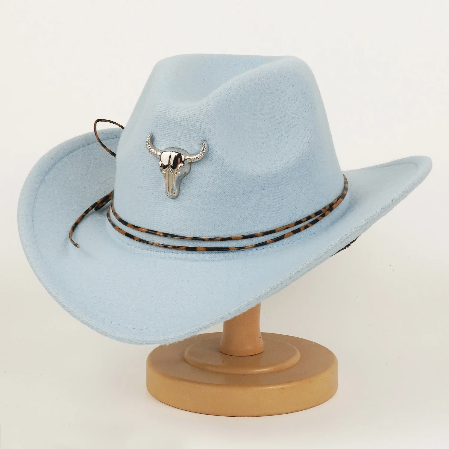 Western Cowboy Hat For Men And Women Metal Bull-head Wool Cavalry Cap Top — variant image