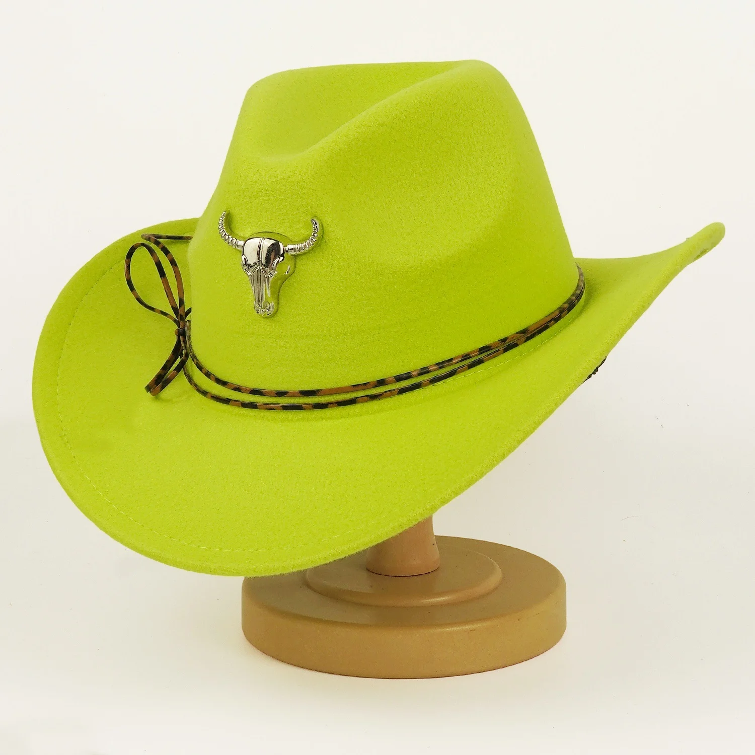 Western Cowboy Hat For Men And Women Metal Bull-head Wool Cavalry Cap Top — image 3