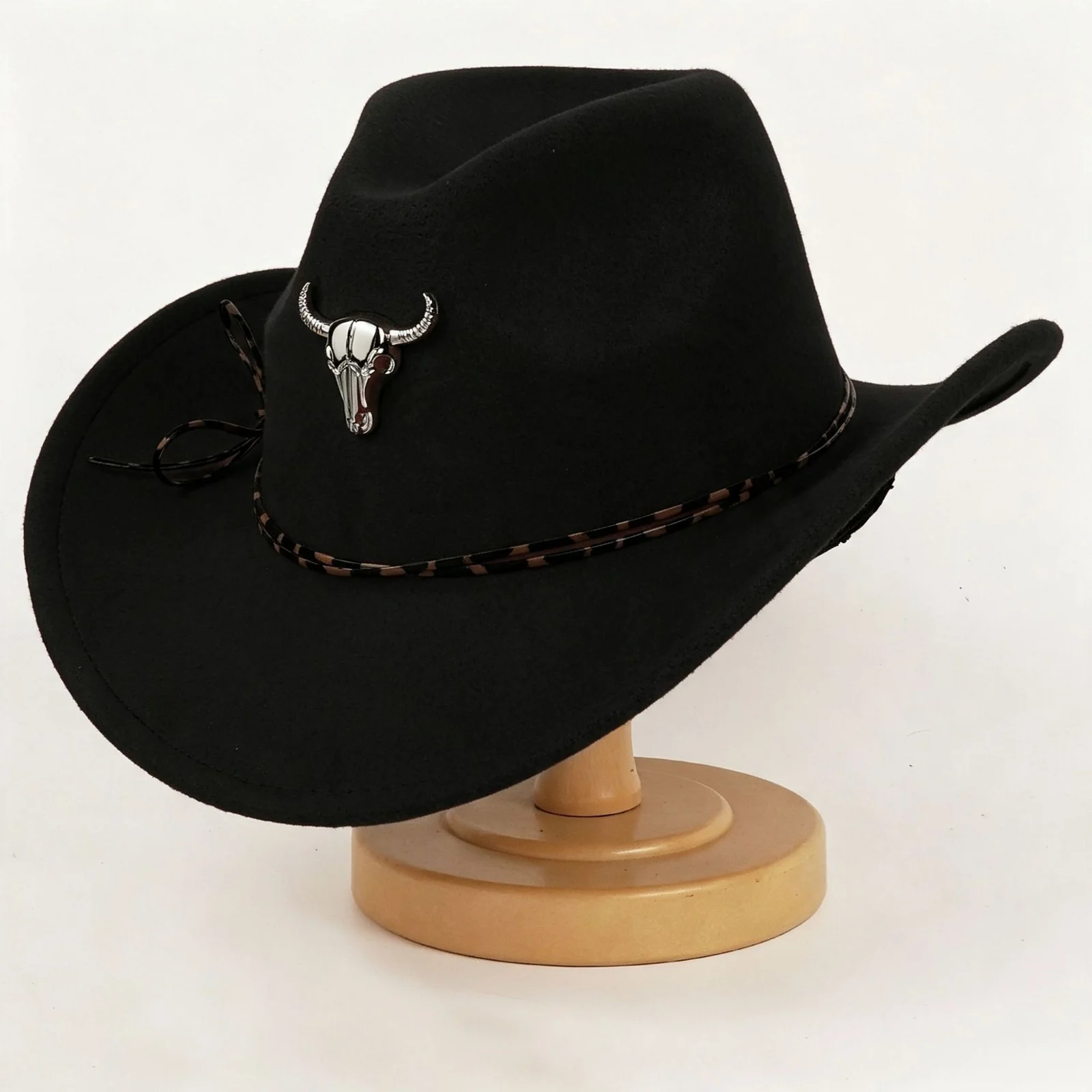 Western Cowboy Hat For Men And Women Metal Bull-head Wool Cavalry Cap Top — image 7