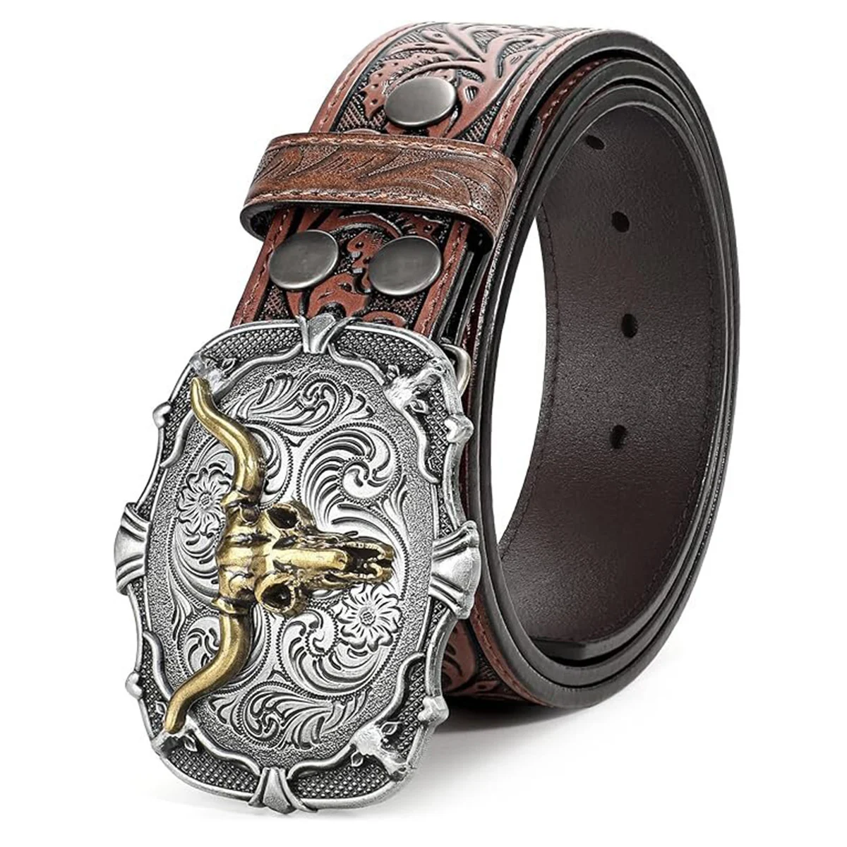 Western Cowboy Retro Bull Head Men's Belt Embossed American Jeans Factory Ready Stock… — image 3