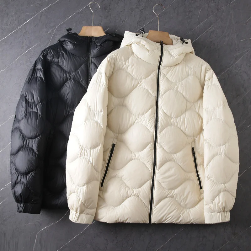 White Duck Down Hooded Minimalist Zippered Pocket Puffer Jacket — image 5