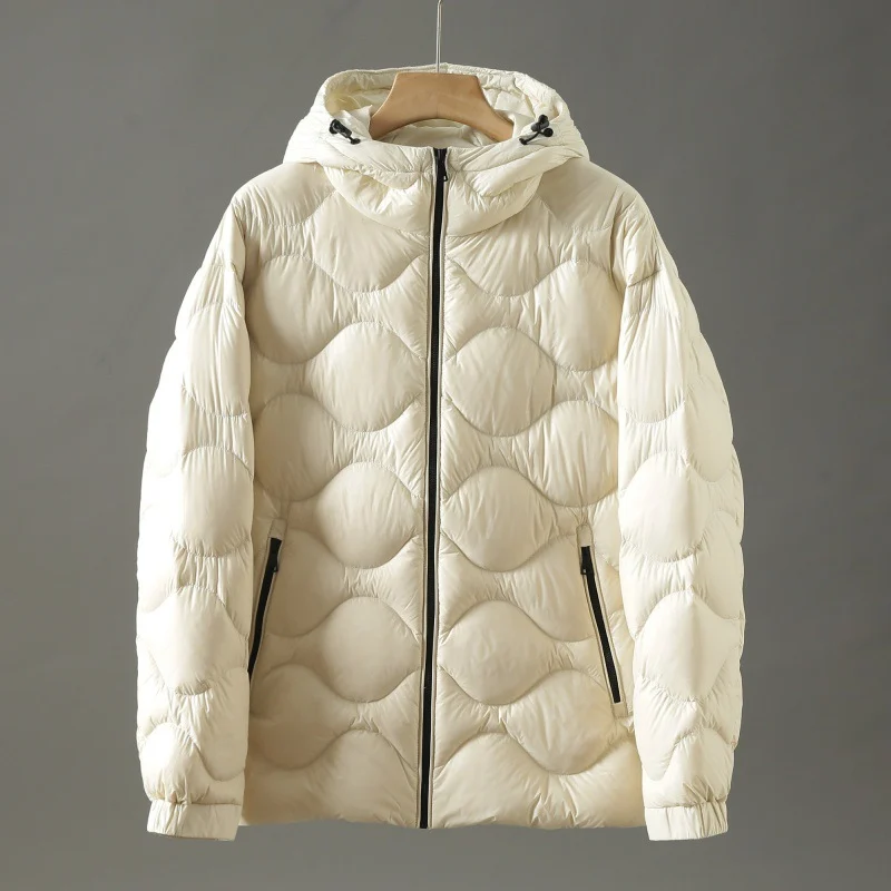 White Duck Down Hooded Minimalist Zippered Pocket Puffer Jacket — image 2
