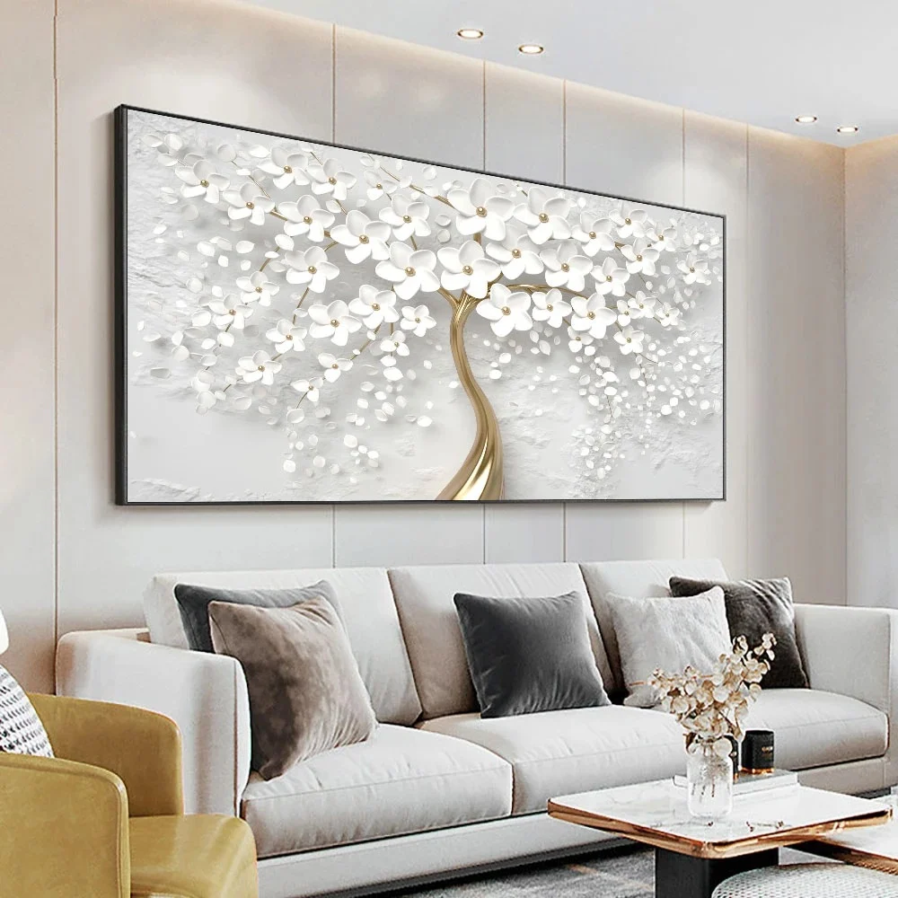 White Flower Oil Painting On Canvas Home Art Piece — image 2