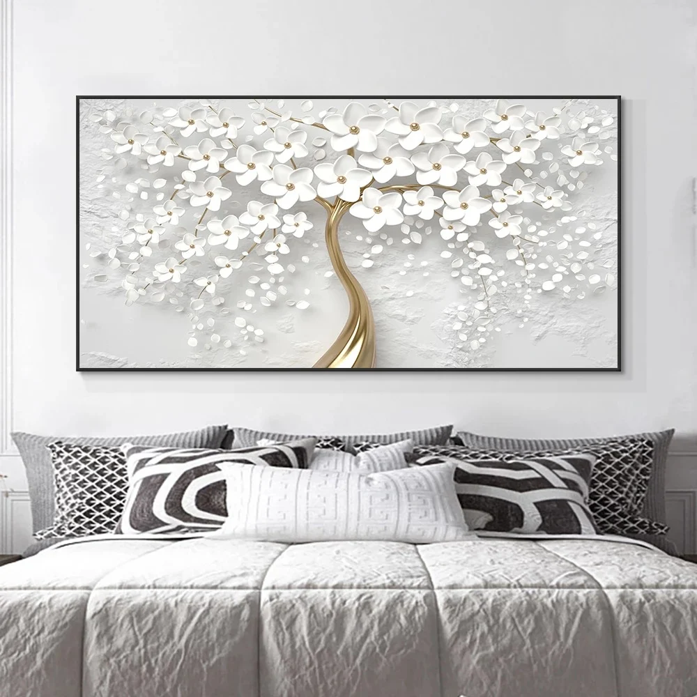 White Flower Oil Painting On Canvas Home Art Piece — image 3