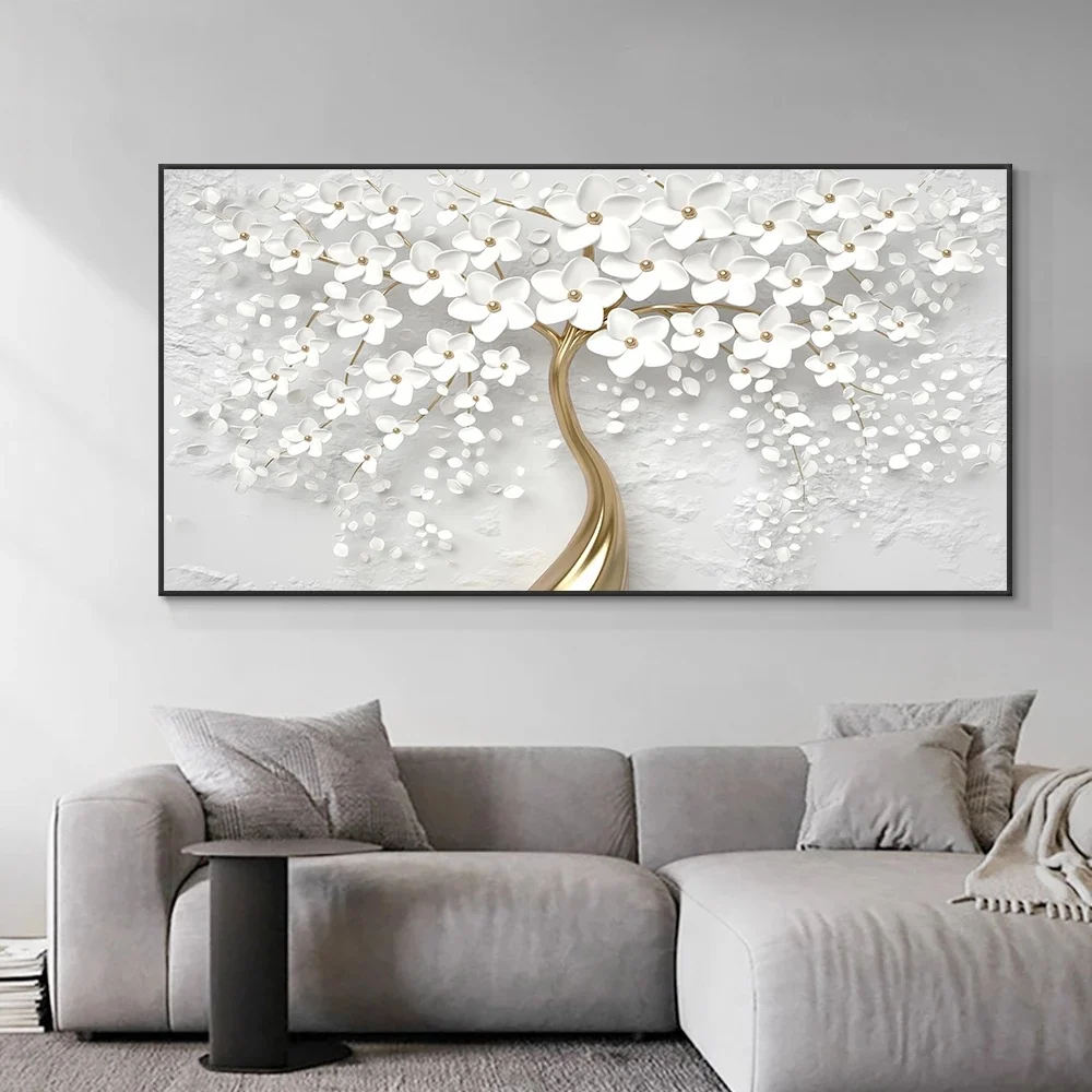 White Flower Oil Painting On Canvas Home Art Piece — image 4