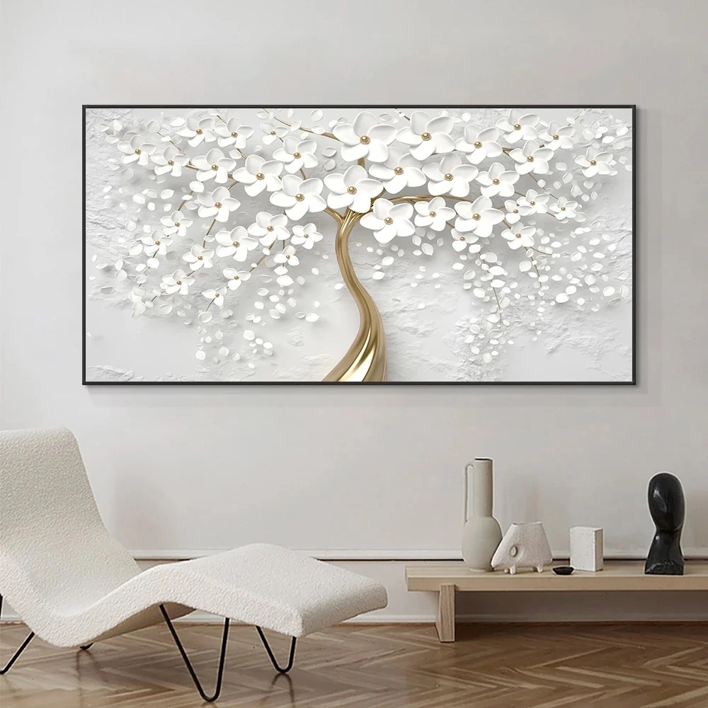 White Flower Oil Painting On Canvas Home Art Piece — image 1