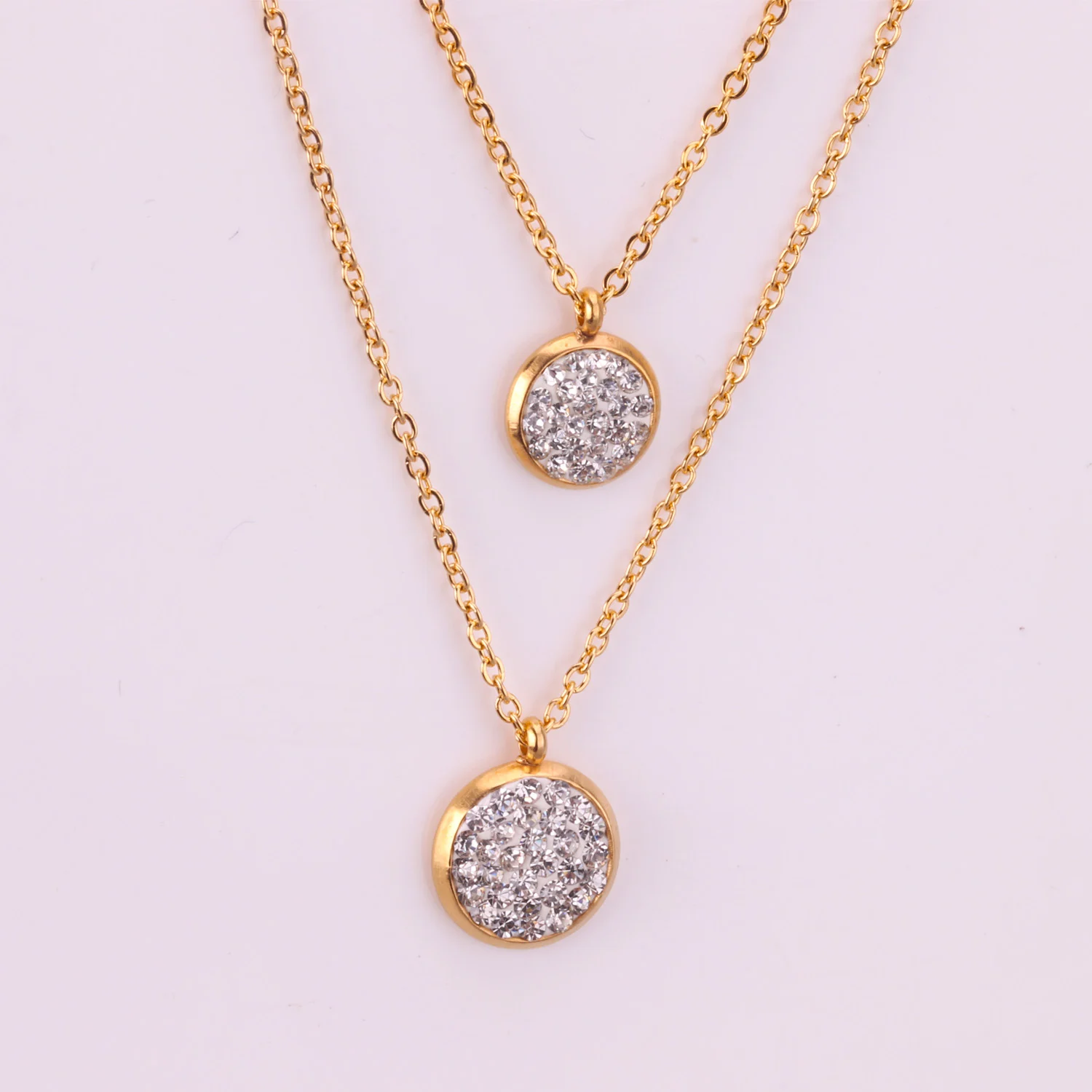 White Mud Pendant Double Chain Gold Stainless Steel Jewelry Set For Women — image 5