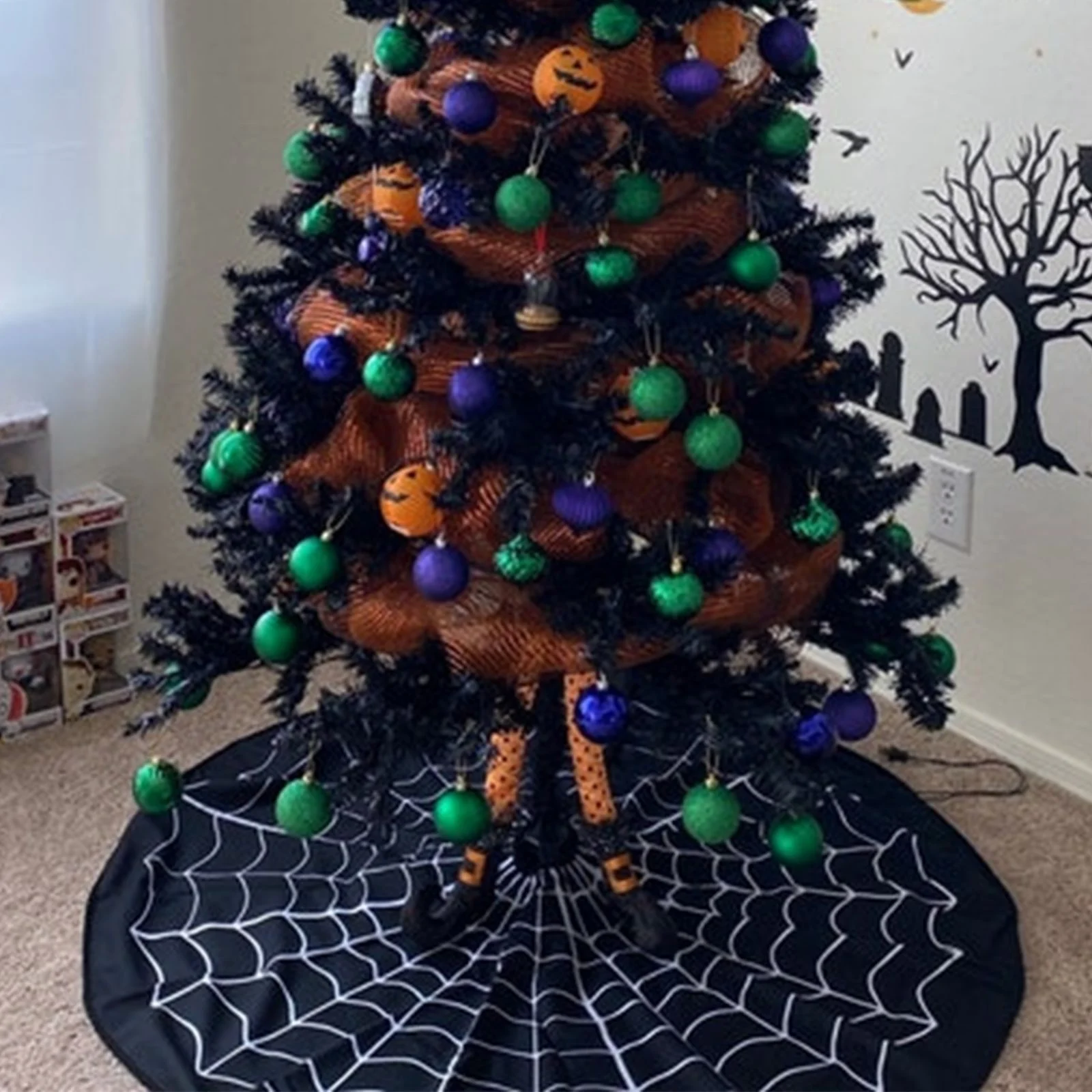 White Spiderweb Halloween Tree Skirt Decorative Floor Mat — image 2