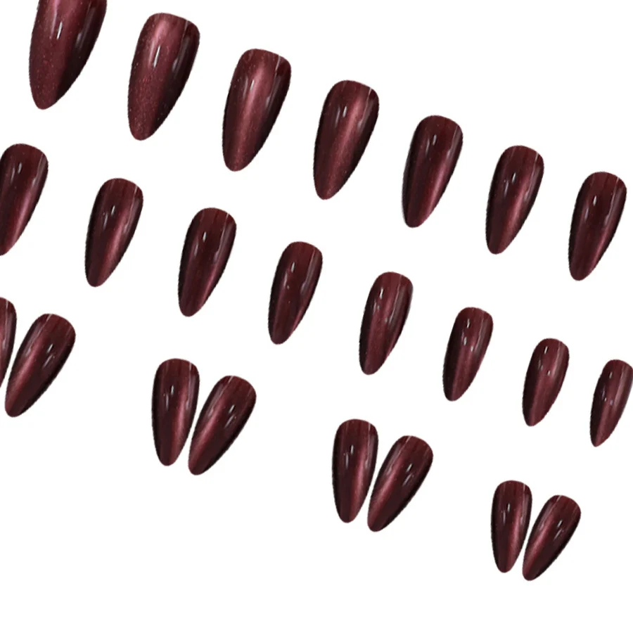 Wine-red Glassy Atmospheric Cat-eye Press-on Nails — image 4