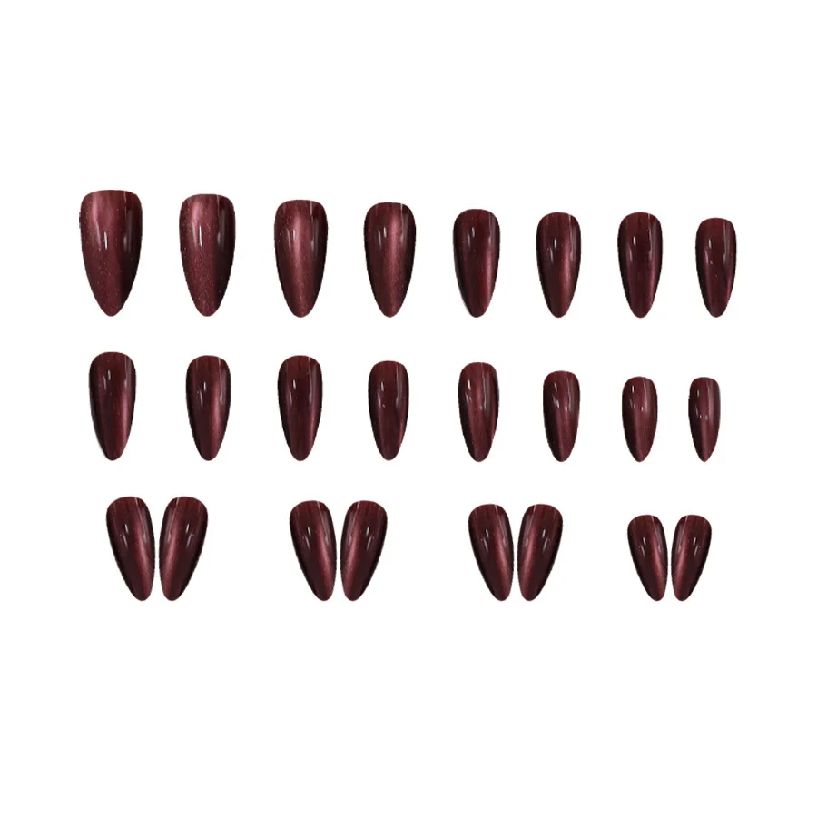 Wine-red Glassy Atmospheric Cat-eye Press-on Nails — image 3