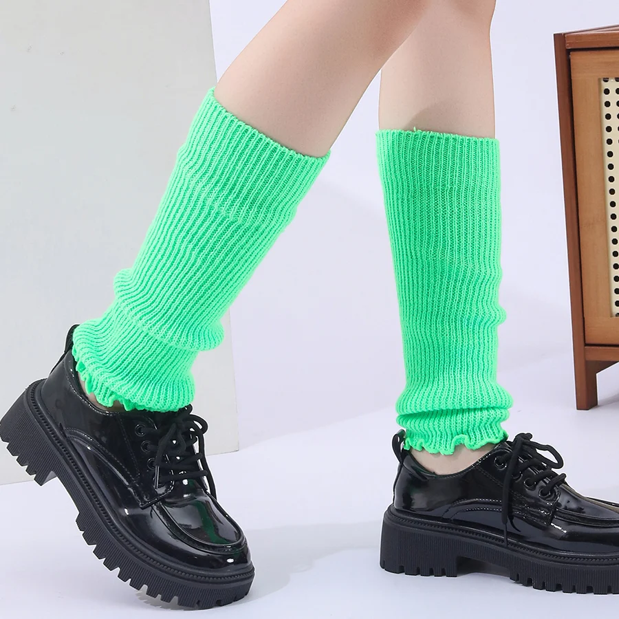 Winter Fashion Ribbed Knitted Harajuku Neon Long Socks Boot Gaiters Clubwear Women… — image 11