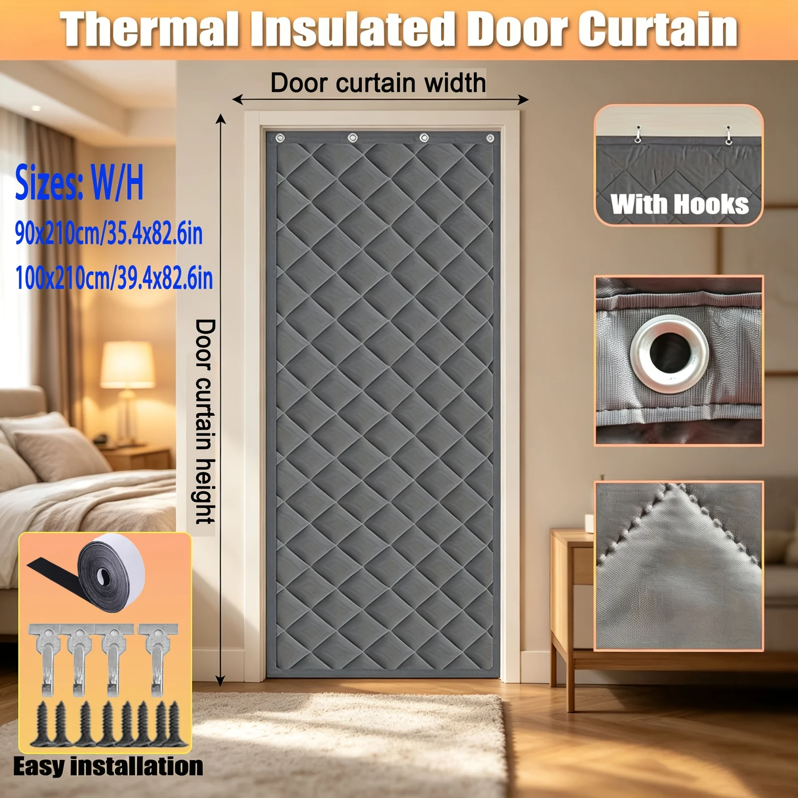 Winter Magnetic Quilted Door Curtain, Hook-style For Easy Installation, Windproof And… — image 6