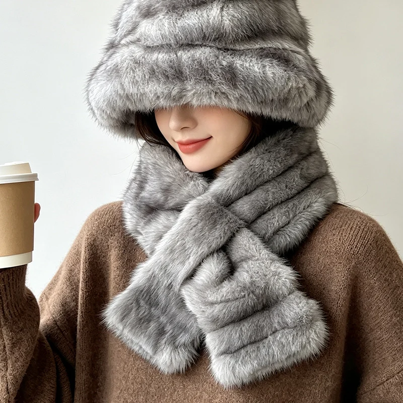 Winter Warm Hat And Scarf Set - Fashionable Versatile Plush Outdoor Cold Protection… — image 4