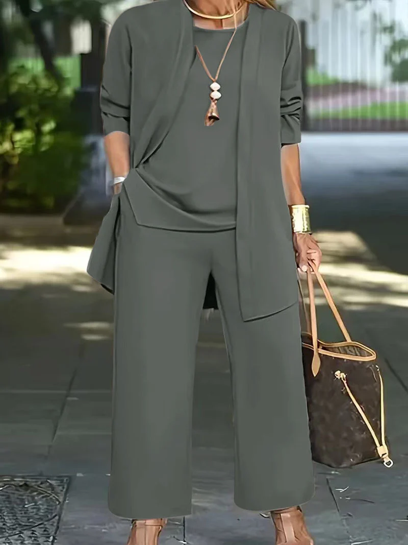Women 3 Piece Outfit Set Open Front Cardigan Sleeveless Tank Top Wide Leg Pants Casual… — image 2