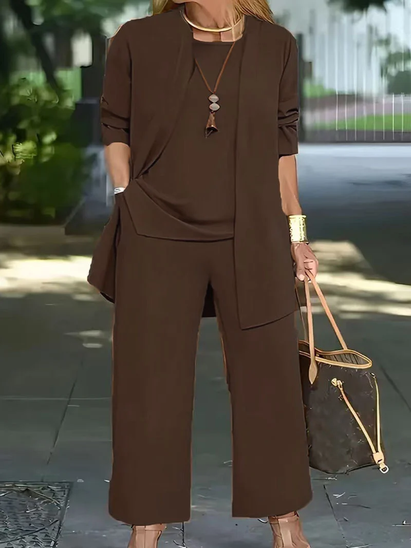 Women 3 Piece Outfit Set Open Front Cardigan Sleeveless Tank Top Wide Leg Pants Casual… — image 8