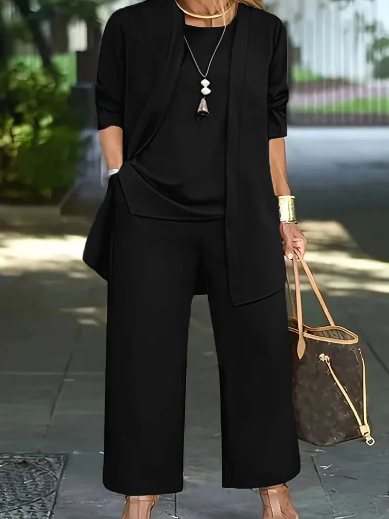 Women 3 Piece Outfit Set Open Front Cardigan Sleeveless Tank Top Wide Leg Pants Casual… — image 1