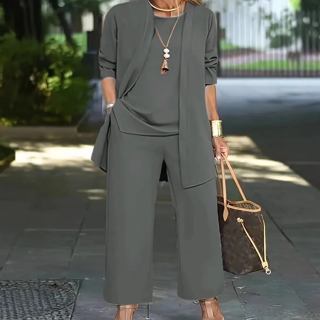 Women 3 Piece Outfit Set Open Front Cardigan Sleeveless Tank Top Wide Leg Pants Casual… — image 4