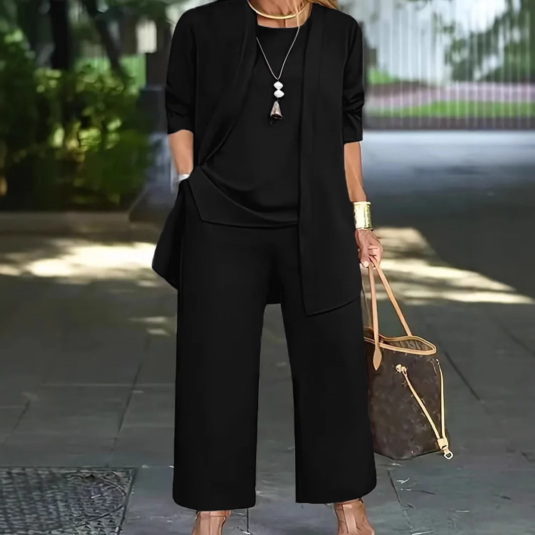 Women 3 Piece Outfit Set Open Front Cardigan Sleeveless Tank Top Wide Leg Pants Casual… — image 6