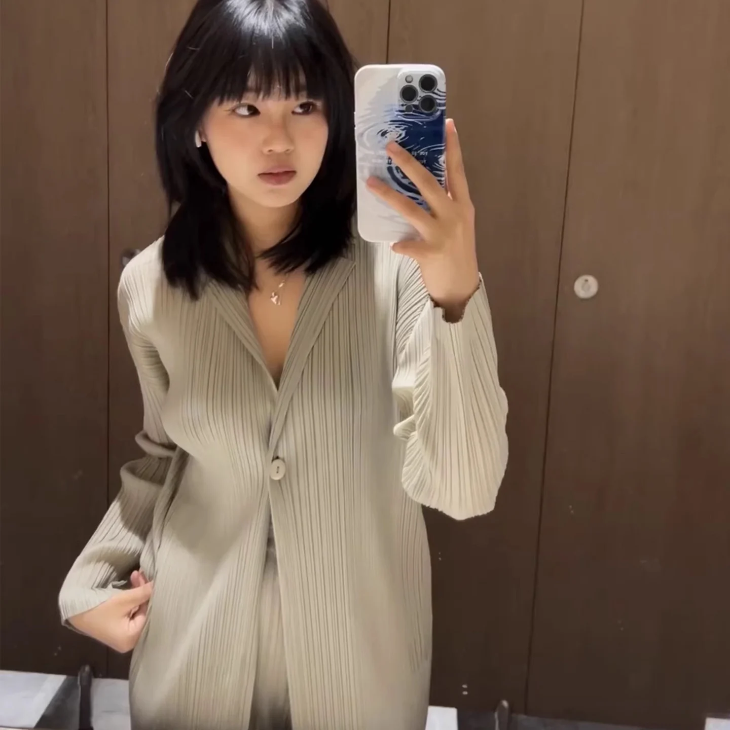 Women Pleated Cardigan Set Minimalist Casual Two Piece Outfit Long Sleeve Jacket And… — image 5