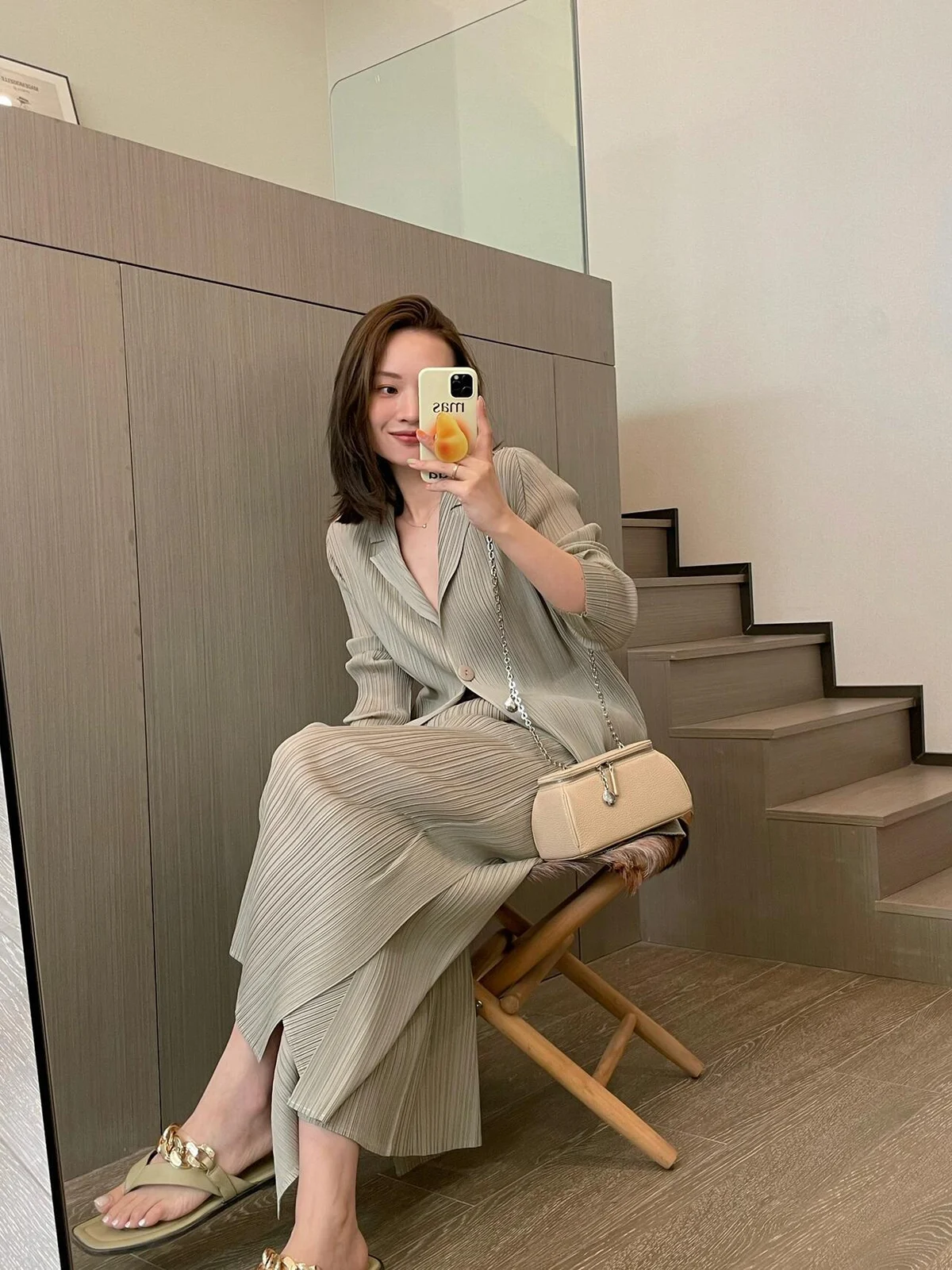 Women Pleated Cardigan Set Minimalist Casual Two Piece Outfit Long Sleeve Jacket And… — image 1