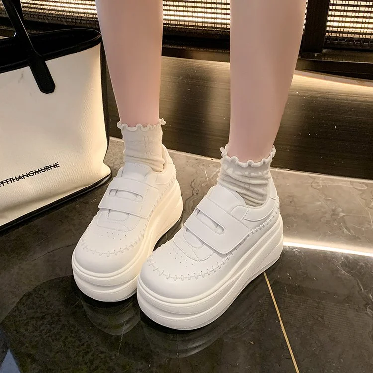 Women's Autumn Lazy Velcro Platform White Shoes, Heightboosting Slipon Versatile… — image 5