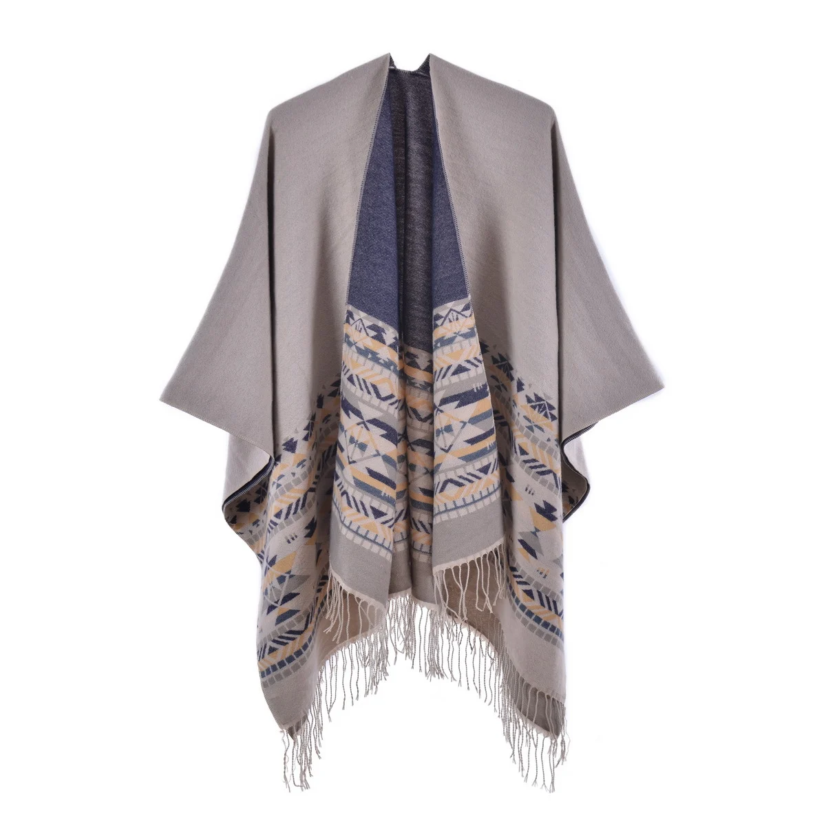 Women's Autumn Winter Knit Split Large Shawl, Tassel Warm Poncho — image 2