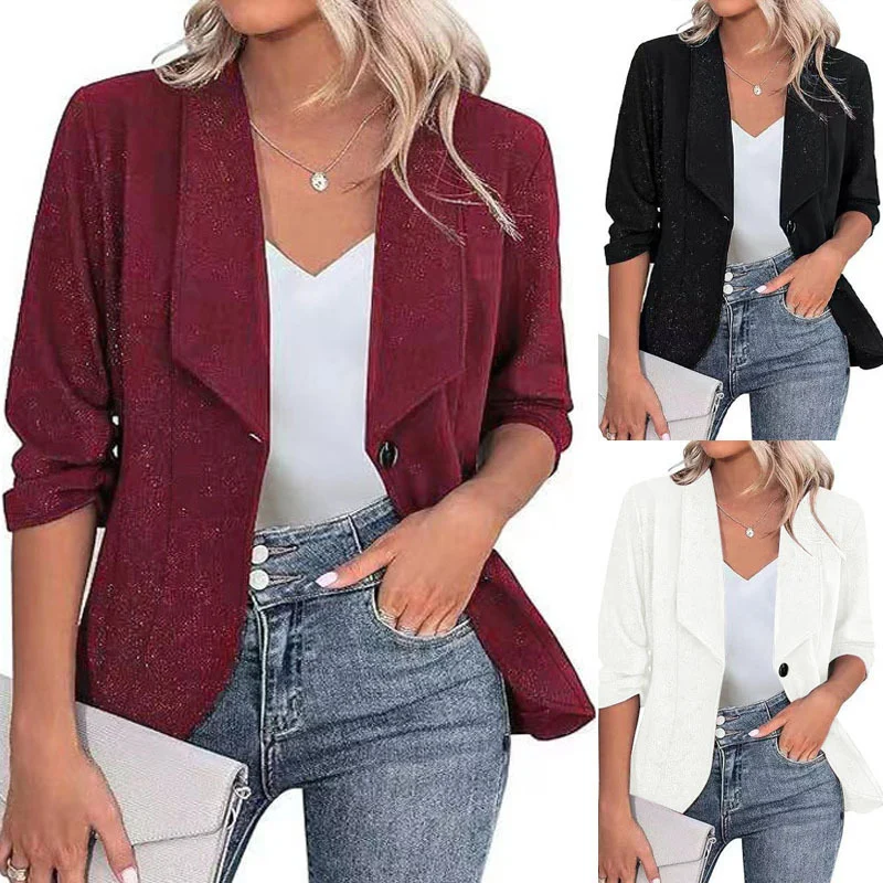 Women's Autumn Winter Professional Blazer, Elegant Solid Color Lapel Long Sleeve Work… — image 2