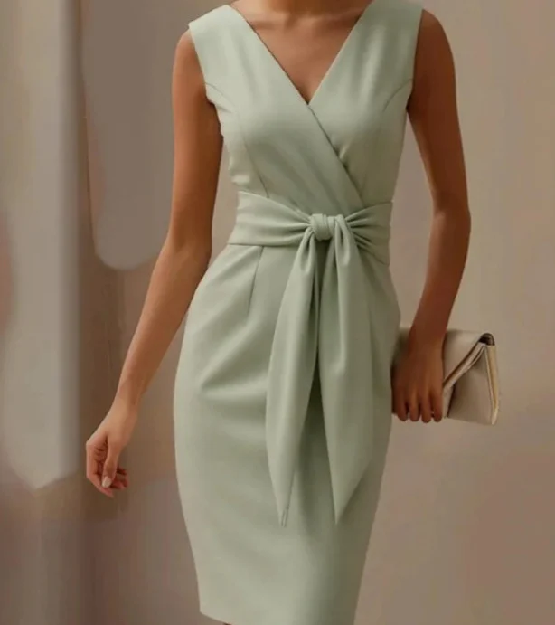 Women's Bow Decoration Solid Color Sleeveless Dress Jumpsuit Short Skirt — image 7