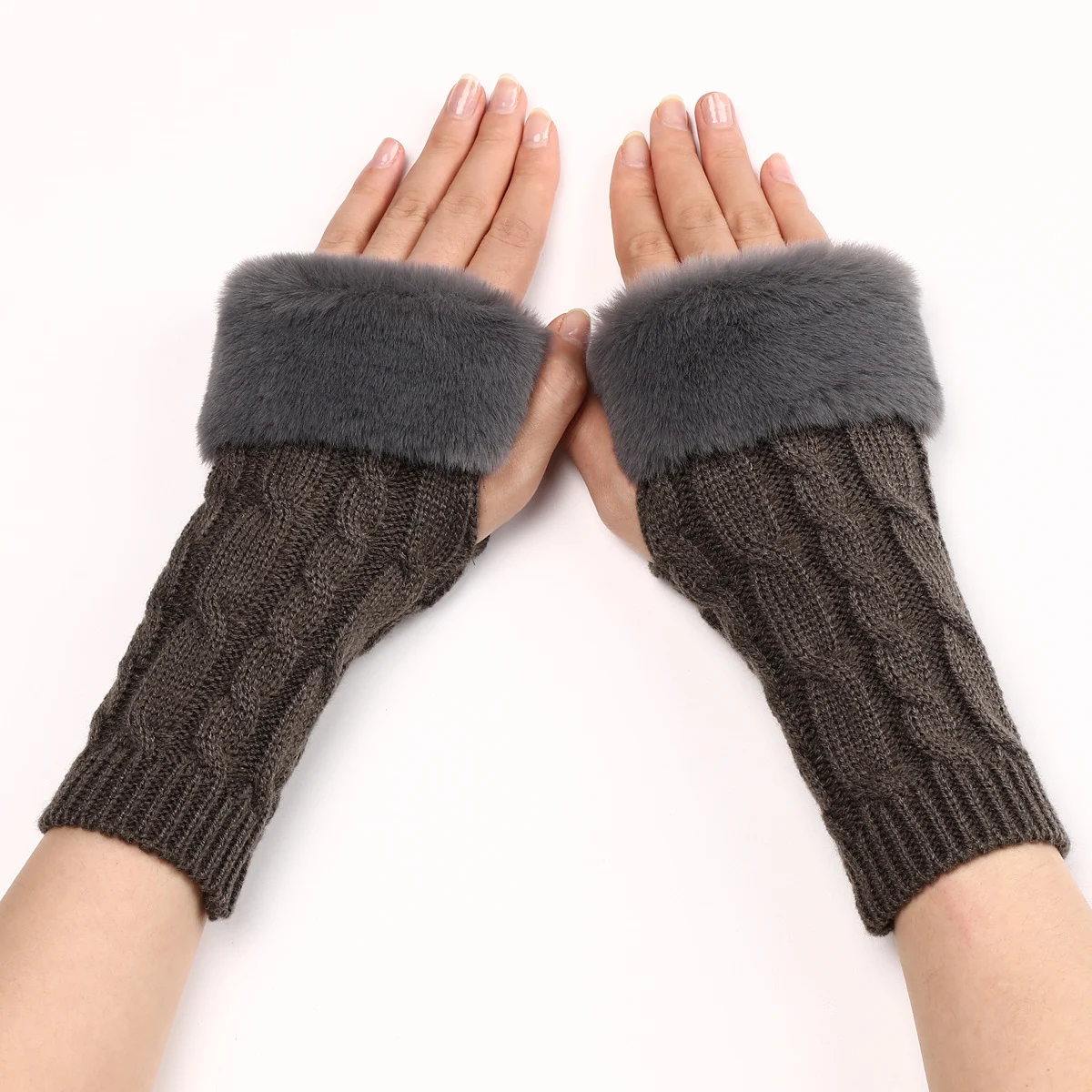 Women's Cable Knit Arm Warmers - Open End Half Finger Gloves With Wool Lining For Fall… — image 7