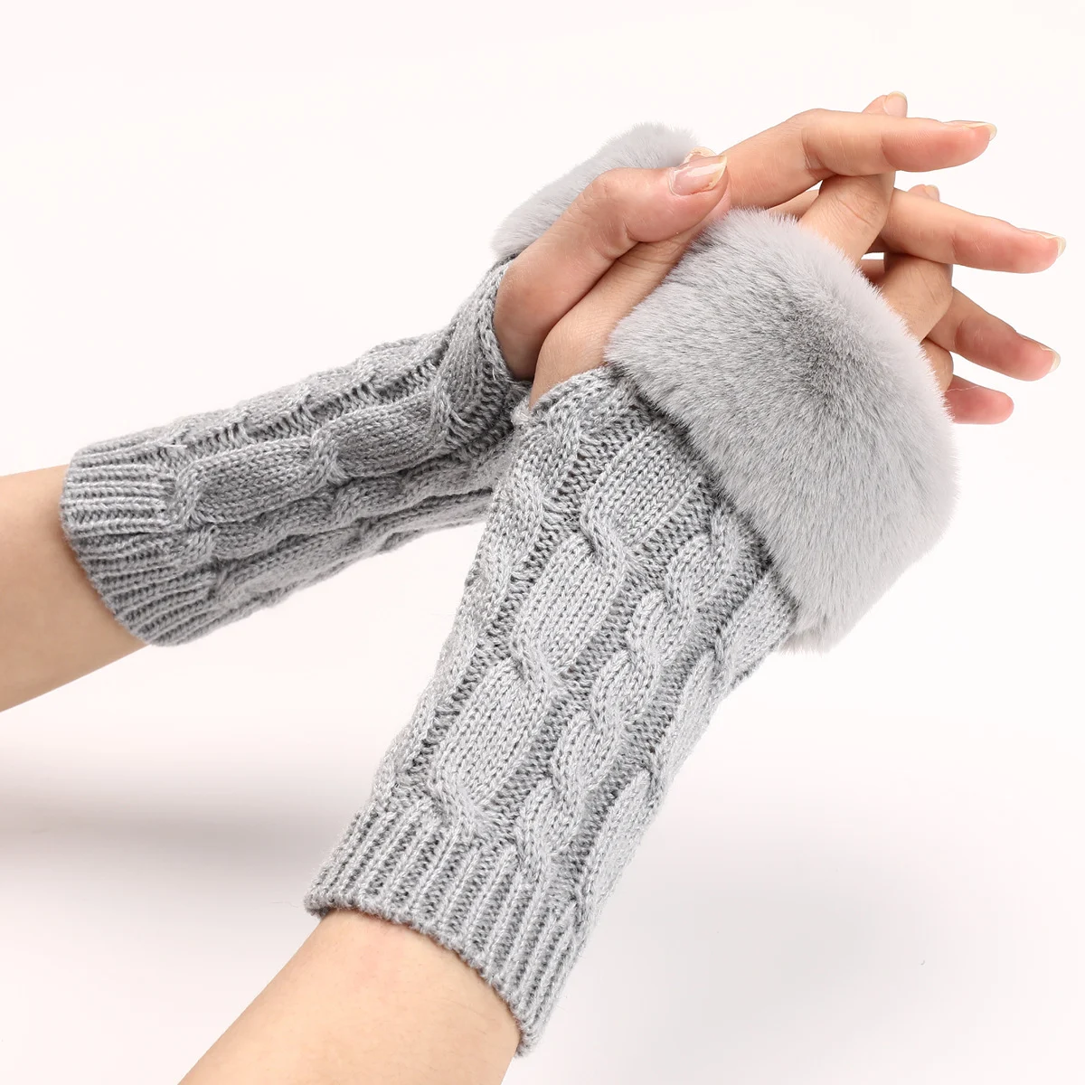 Women's Cable Knit Arm Warmers - Open End Half Finger Gloves With Wool Lining For Fall… — image 1