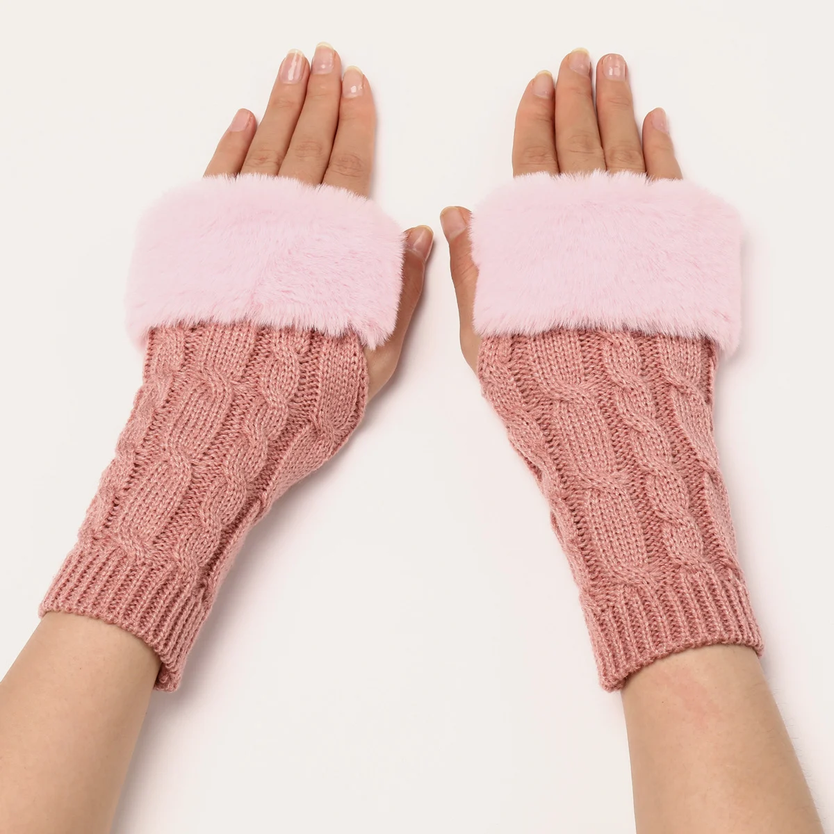 Women's Cable Knit Arm Warmers - Open End Half Finger Gloves With Wool Lining For Fall… — image 5