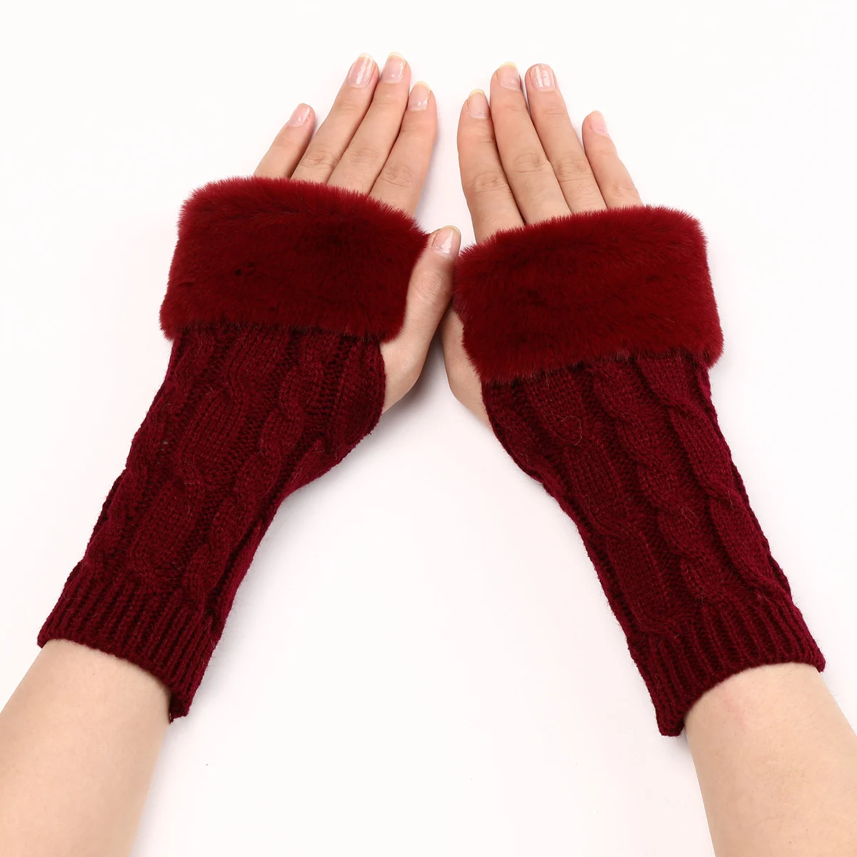 Women's Cable Knit Arm Warmers - Open End Half Finger Gloves With Wool Lining For Fall… — image 4