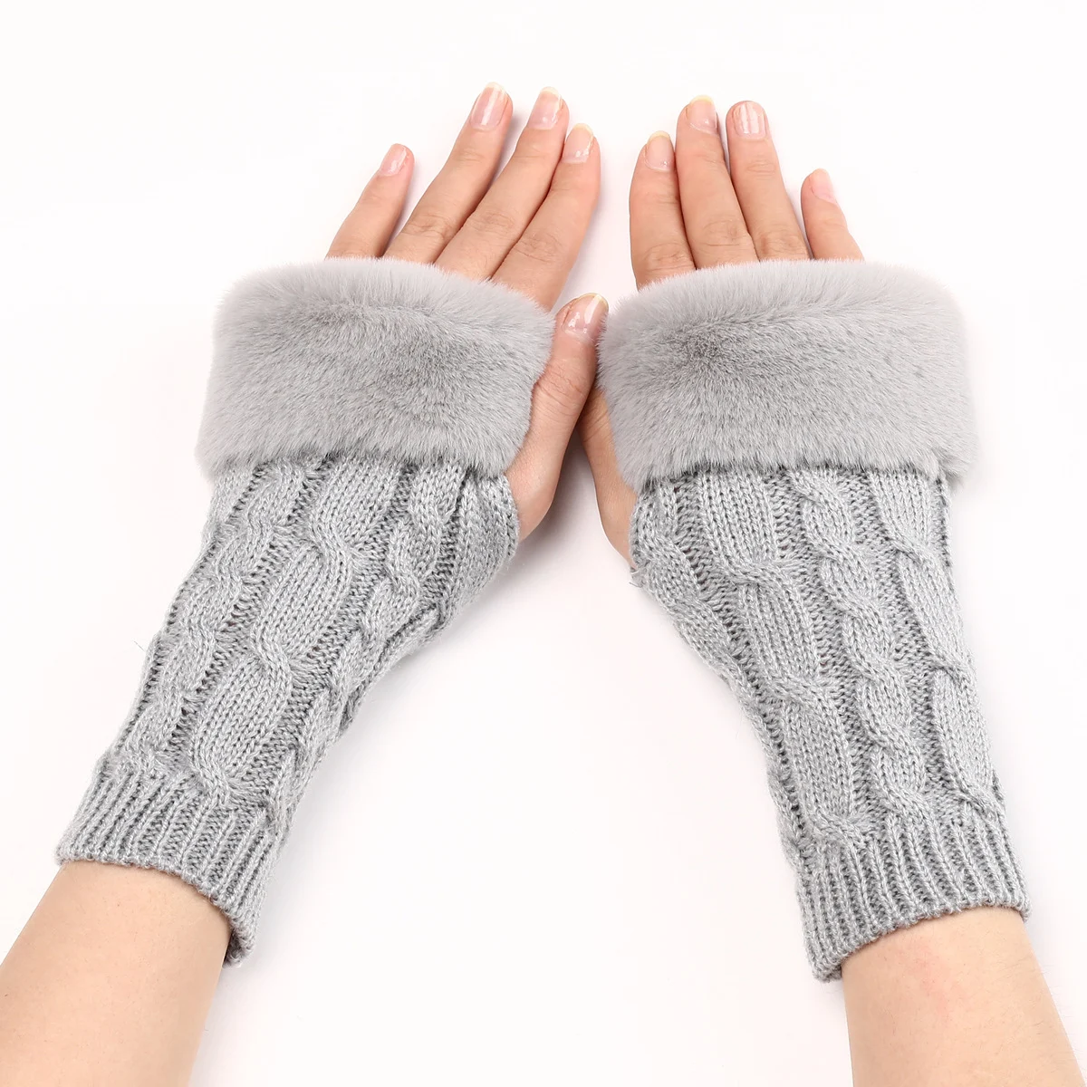 Women's Cable Knit Arm Warmers - Open End Half Finger Gloves With Wool Lining For Fall… — image 2