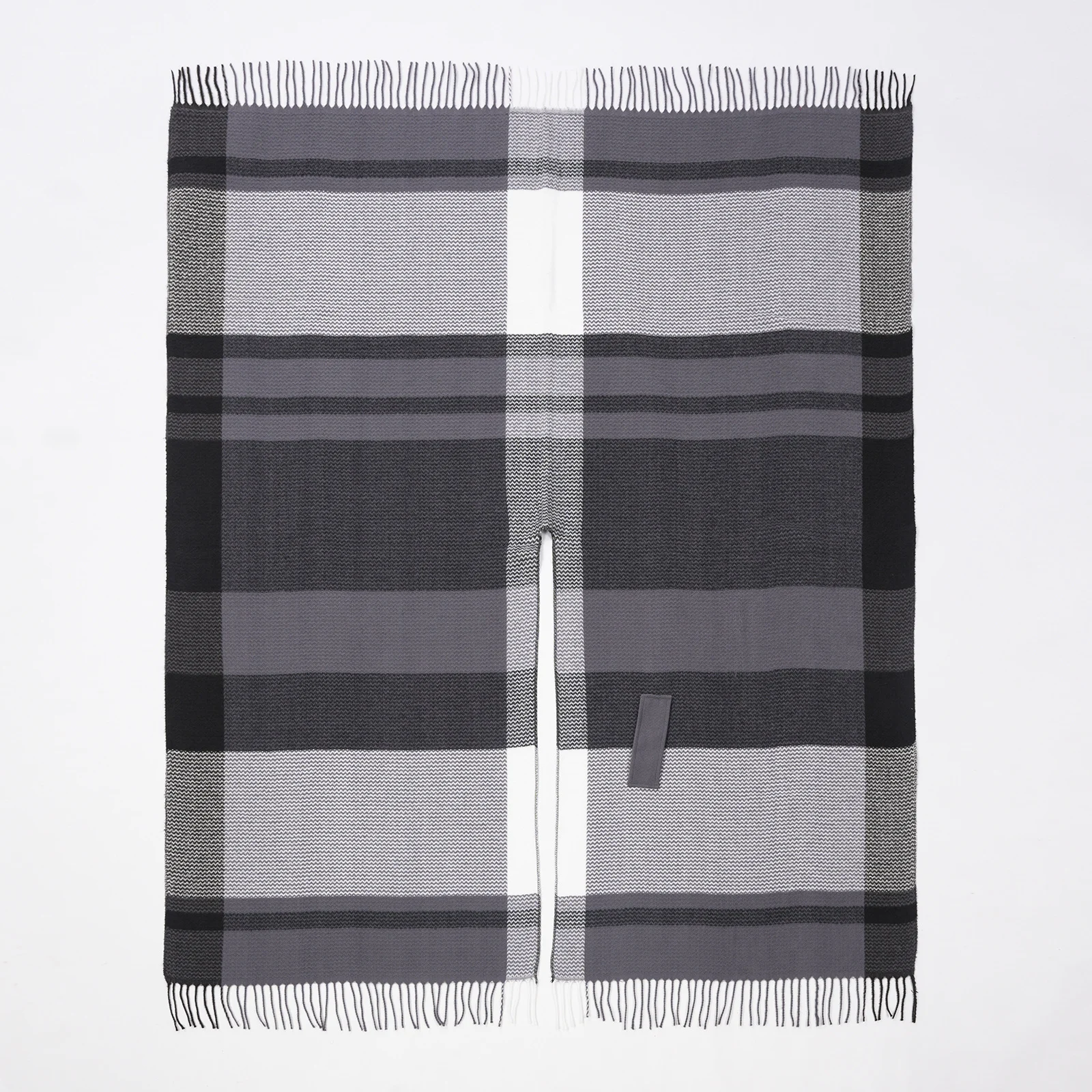 Women's Classic Line Plaid Tassel Shawl, Autumn Winter New Thick Knit Cardigan Poncho — image 3