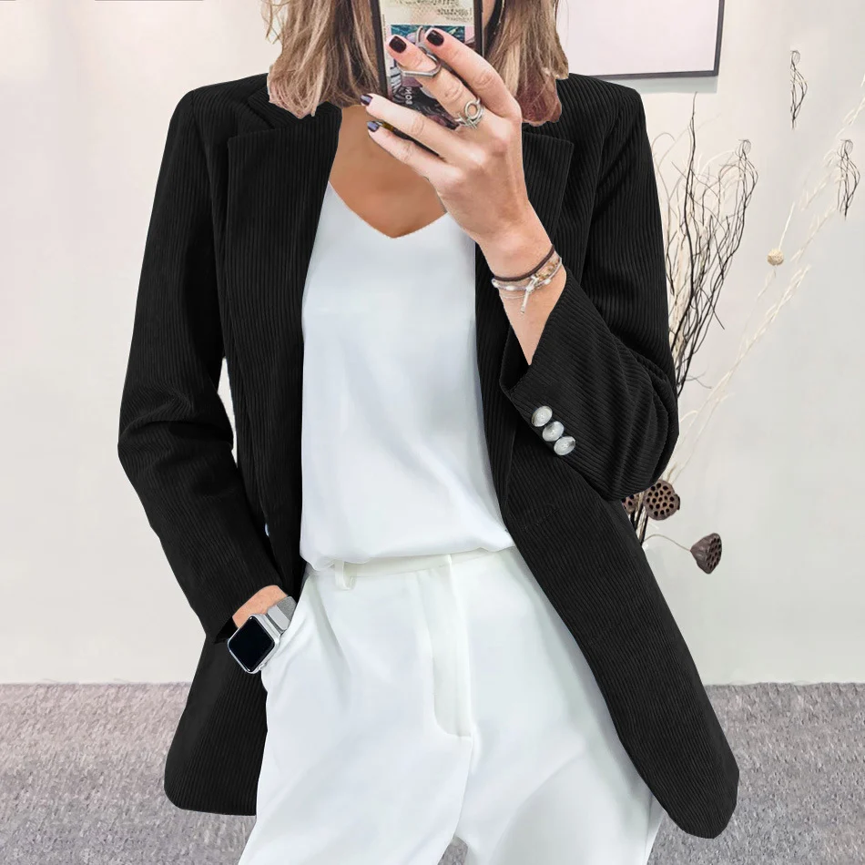 Women's Corduroy Blazer Jacket, Lapel Long Sleeve Open Front Casual Suit Coat With… — image 3