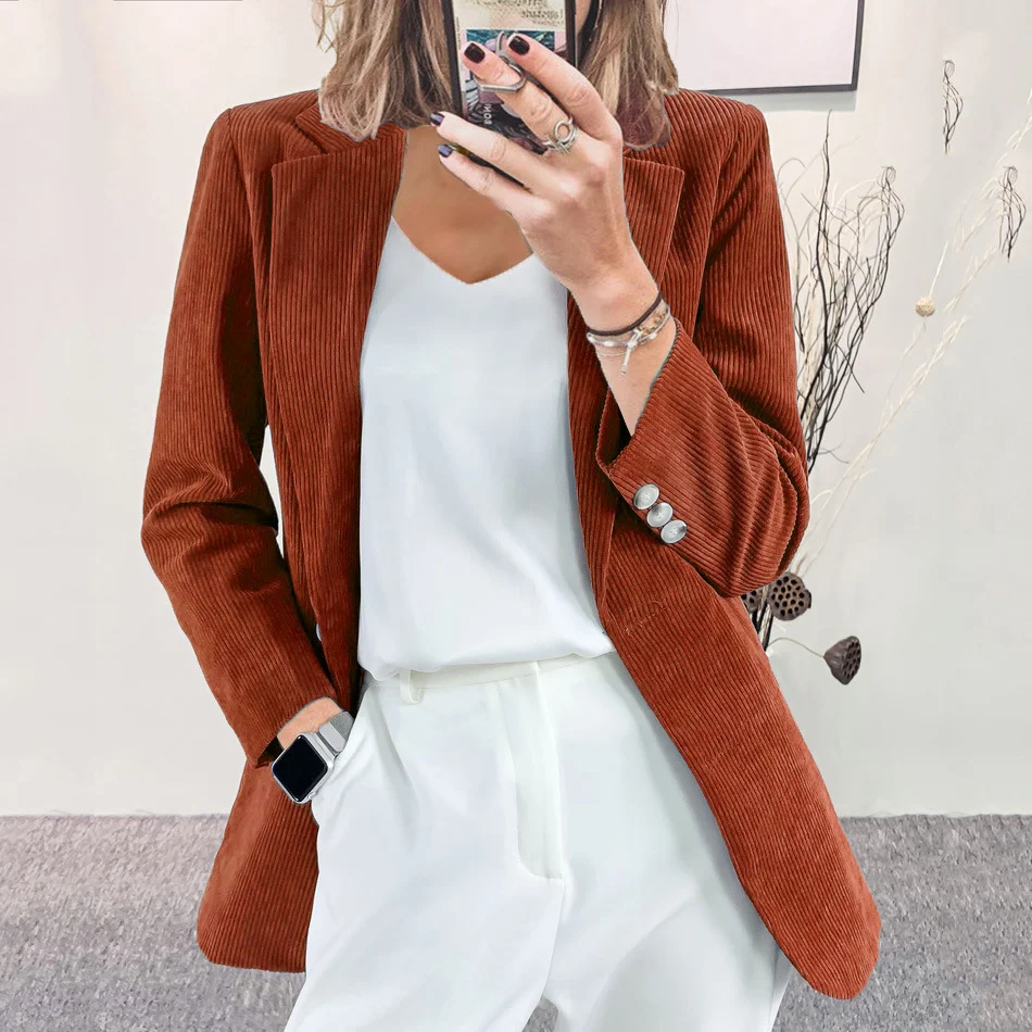 Women's Corduroy Blazer Jacket, Lapel Long Sleeve Open Front Casual Suit Coat With… — image 5