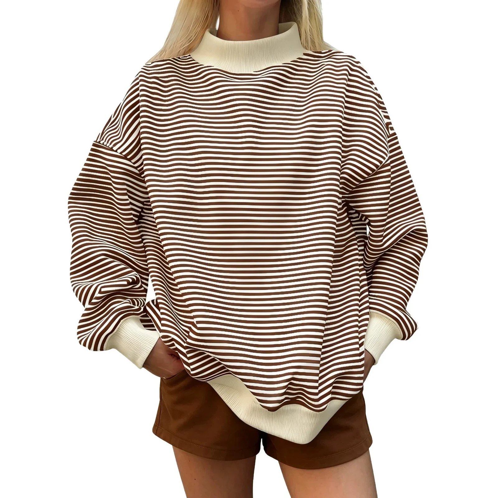Women's Fall New Fashion Casual Striped Long-sleeved Pullover Loose Sweatshirt — image 3