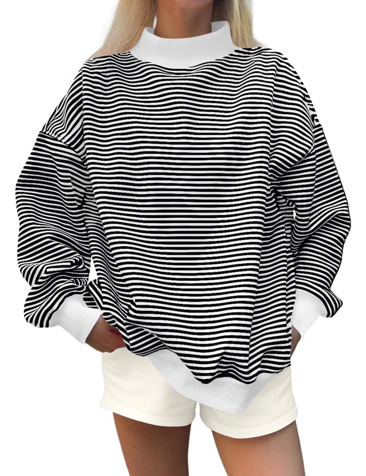 Women's Fall New Fashion Casual Striped Long-sleeved Pullover Loose Sweatshirt — image 5