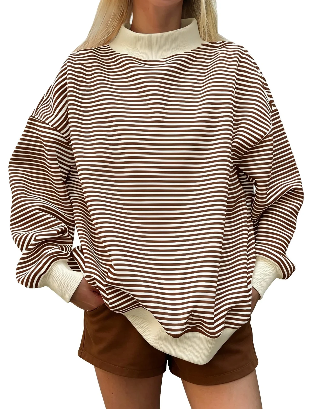 Women's Fall New Fashion Casual Striped Long-sleeved Pullover Loose Sweatshirt — image 4