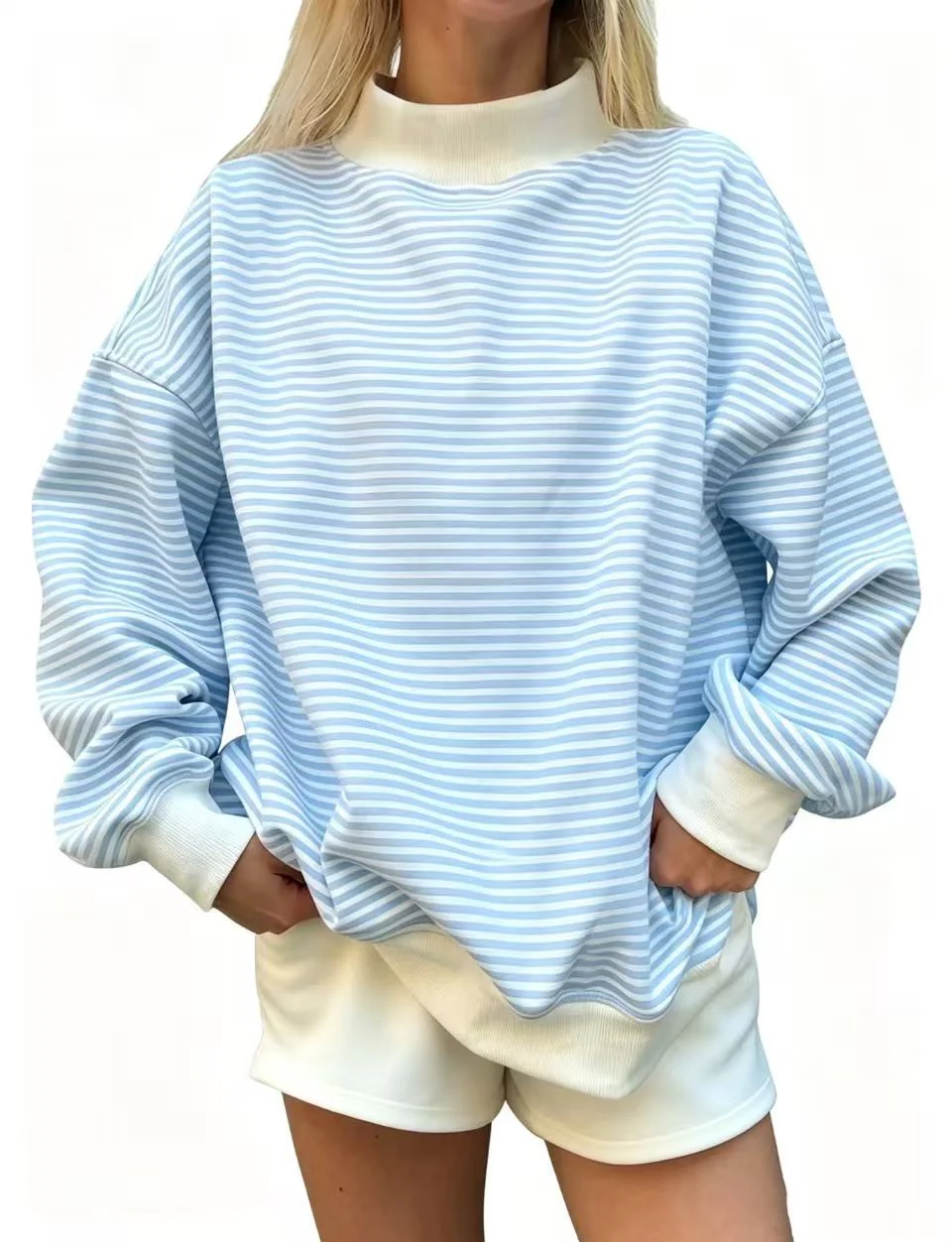 Women's Fall New Fashion Casual Striped Long-sleeved Pullover Loose Sweatshirt — image 9
