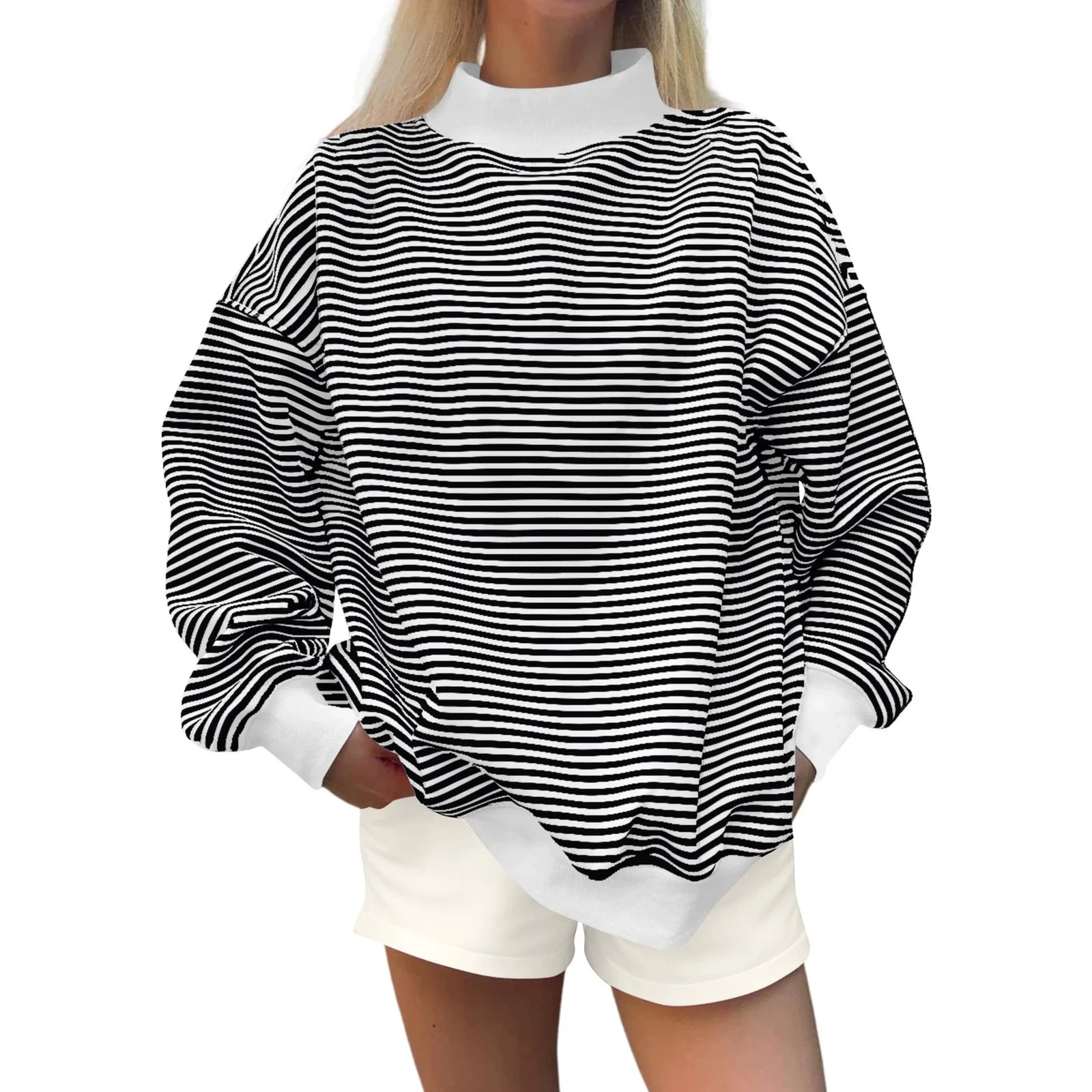 Women's Fall New Fashion Casual Striped Long-sleeved Pullover Loose Sweatshirt — image 6