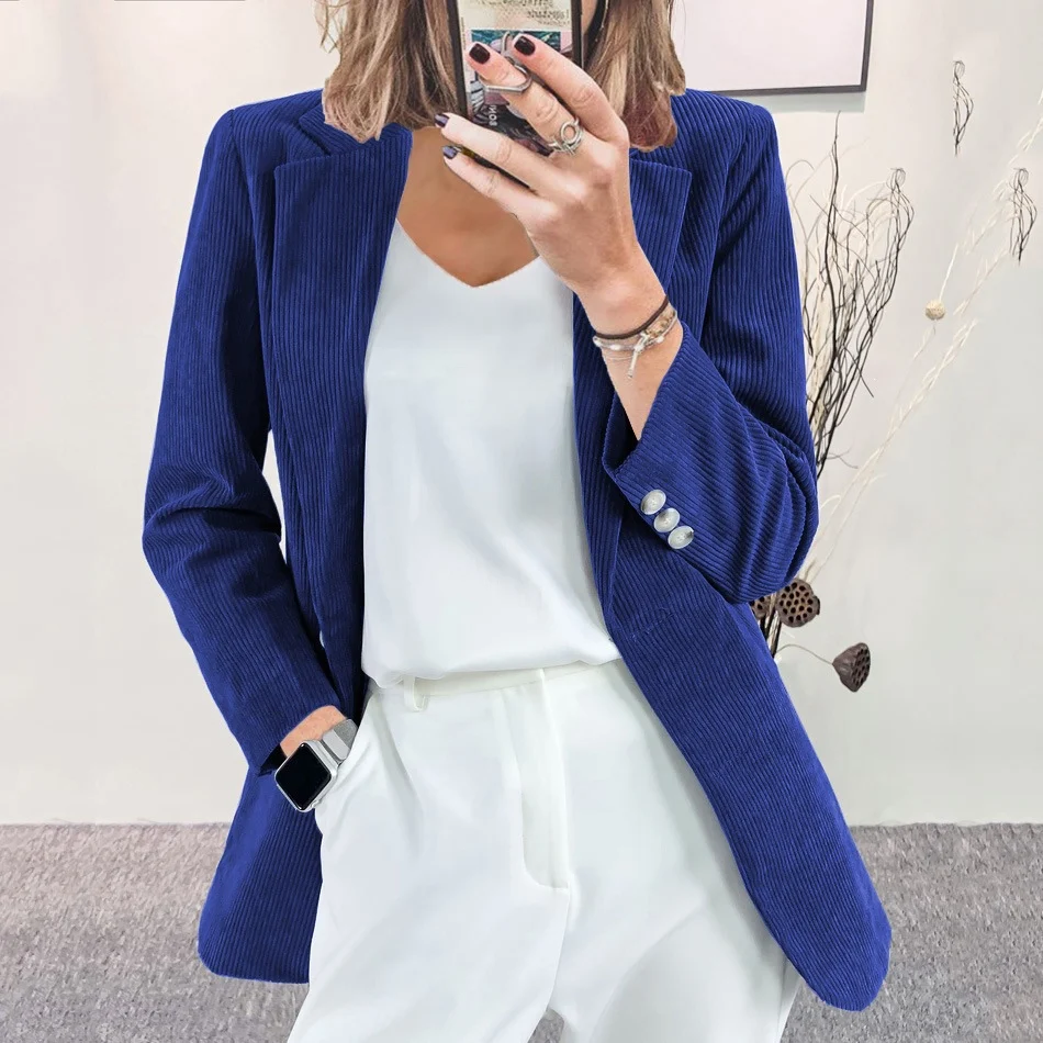 Women's Fall Winter Corduroy Blazer - Elegant Slim-fit Solid Color Casual Workwear Jacket — image 5